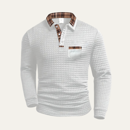 Men's Polo Sweater Waffle Knit Plaid Collar
