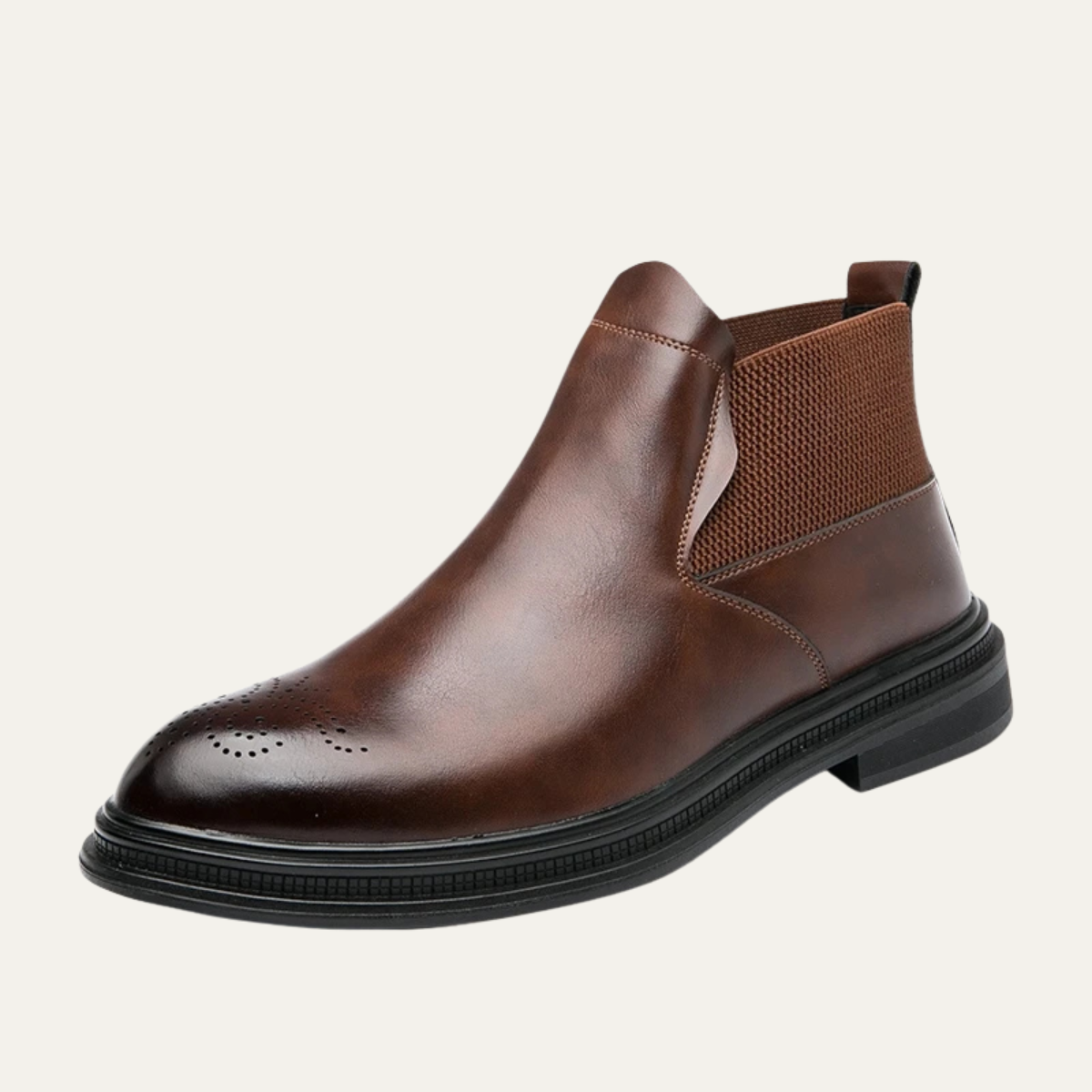 Men's Leather Ankle Boots Brown Brogue Detail - Fashinoza
