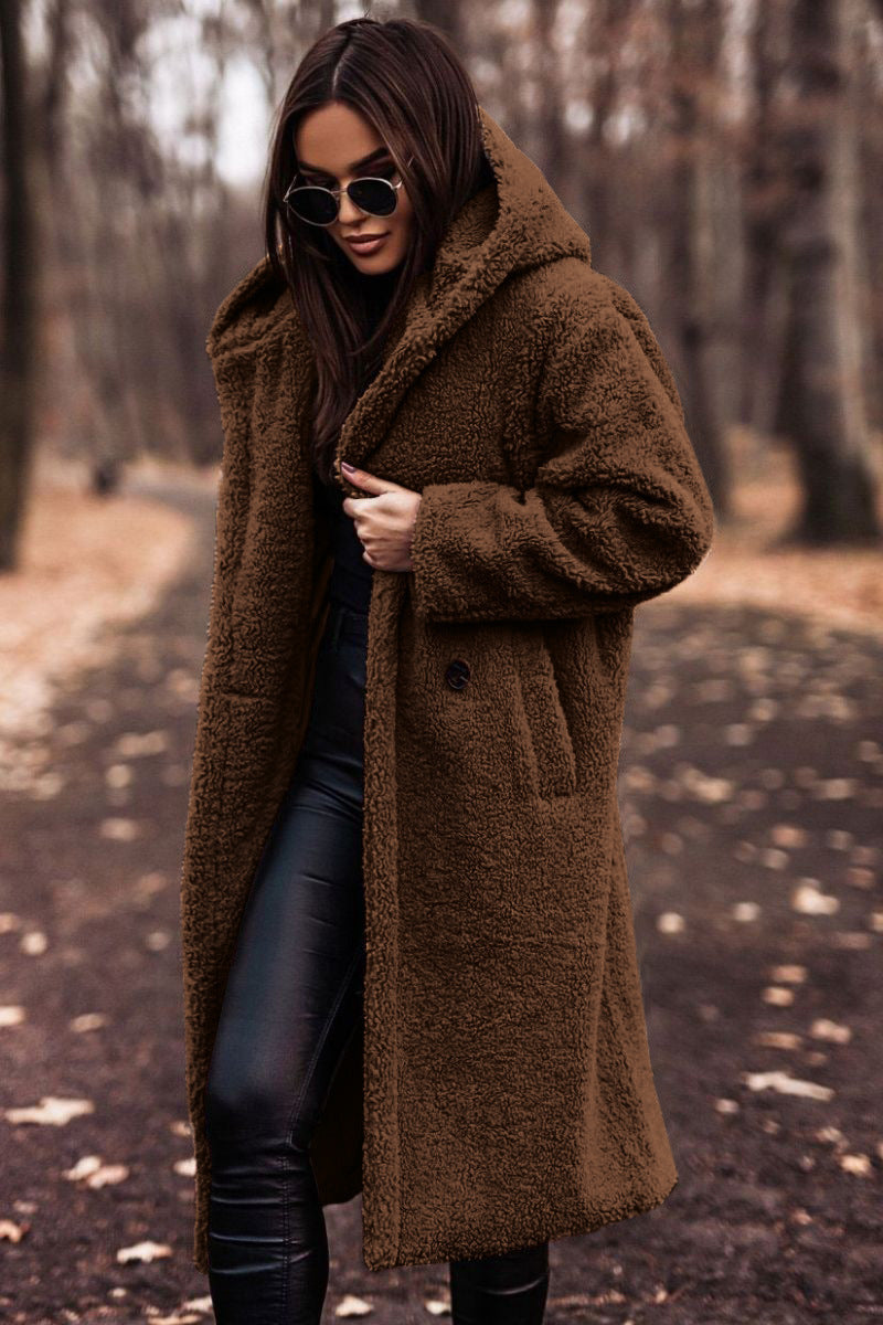 Relaxed Fit Mid-Calf Hooded Coat for Women – Cozy Casual Comfort Caliboot