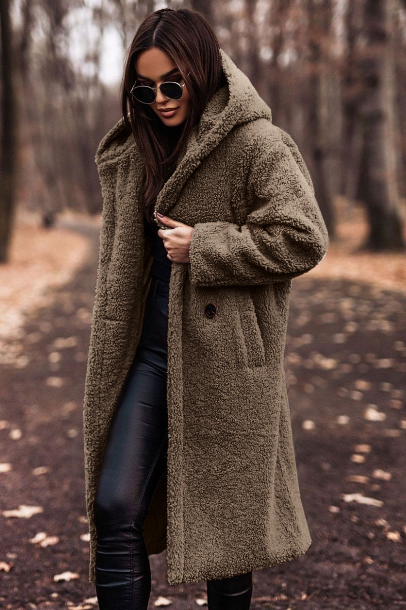 Relaxed Fit Mid-Calf Hooded Coat for Women – Cozy Casual Comfort Caliboot