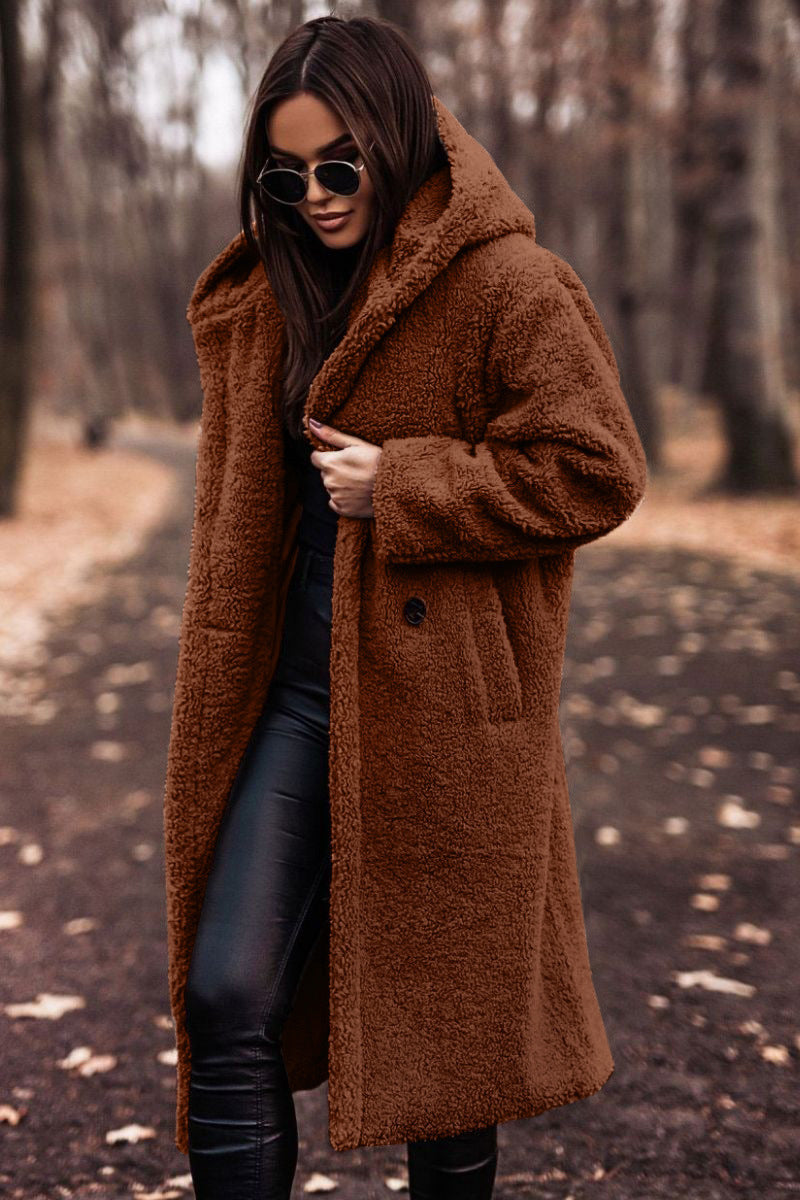 Relaxed Fit Mid-Calf Hooded Coat for Women – Cozy Casual Comfort Caliboot