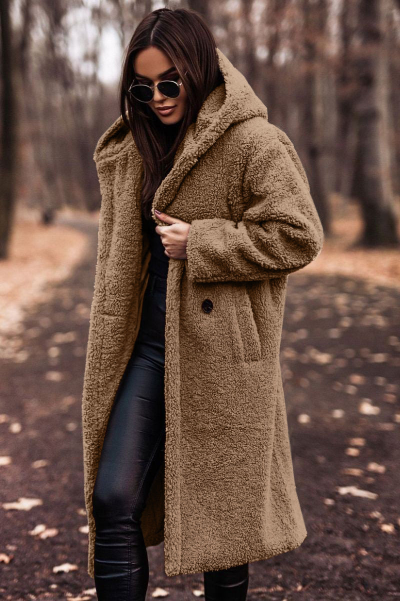 Relaxed Fit Mid-Calf Hooded Coat for Women – Cozy Casual Comfort Caliboot
