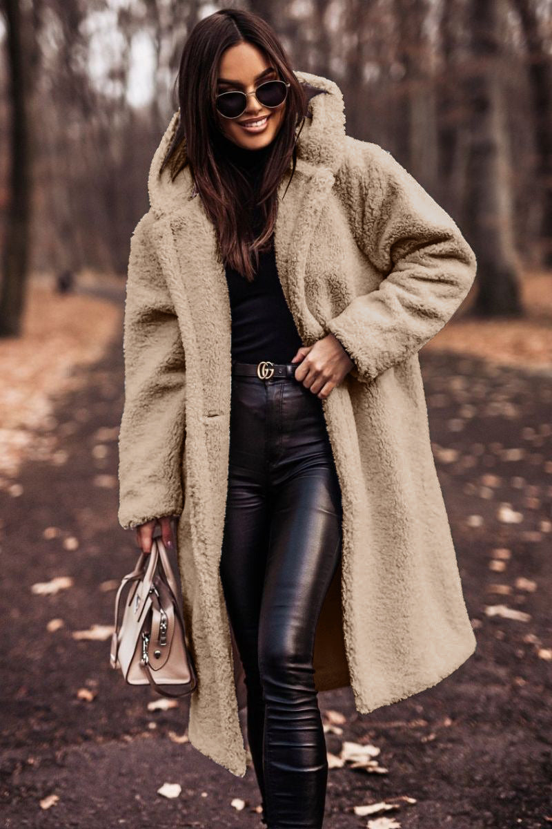 Women's Mid-Calf Hooded Coat Relaxed Fit Casual - 
Fashinoza