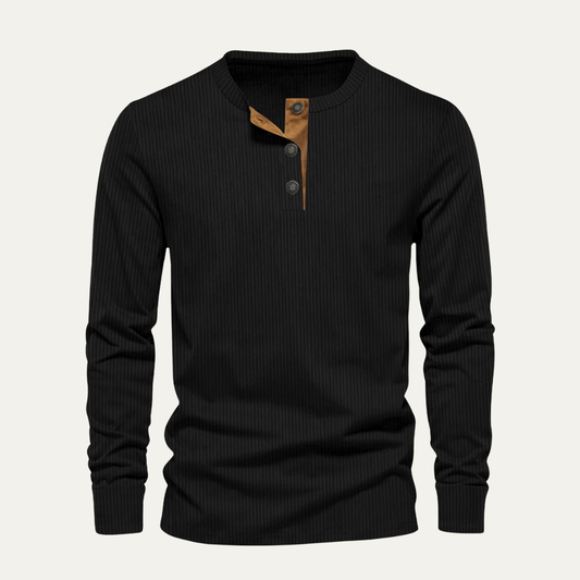Men's Corduroy Henley Sweater Ribbed Casual - Fashinoza