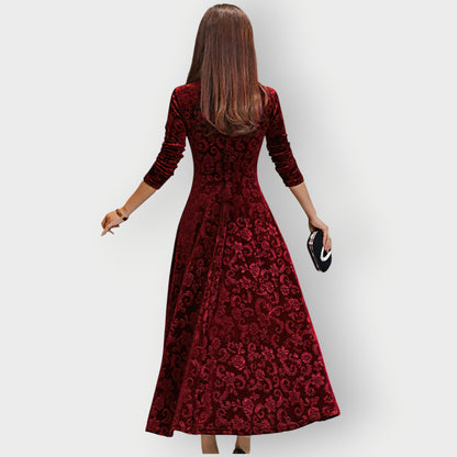 Women's Velvet Midi Dress Vintage Style