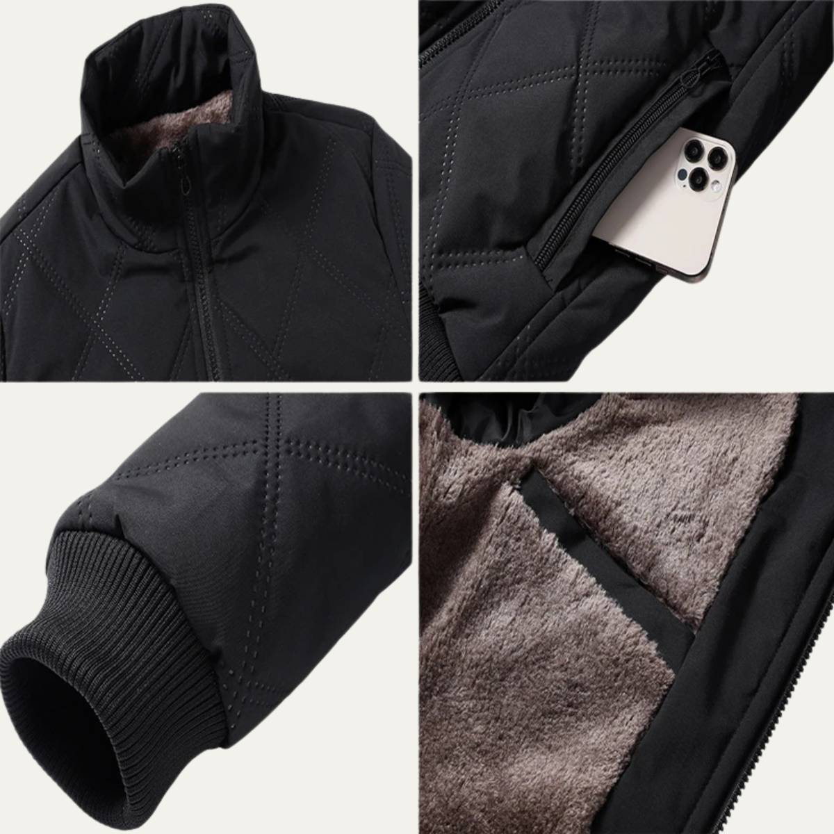 Men's Quilted Fleece Jacket Padded Zip Up