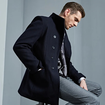 Men's Single Breasted Winter Jacket Wool Black