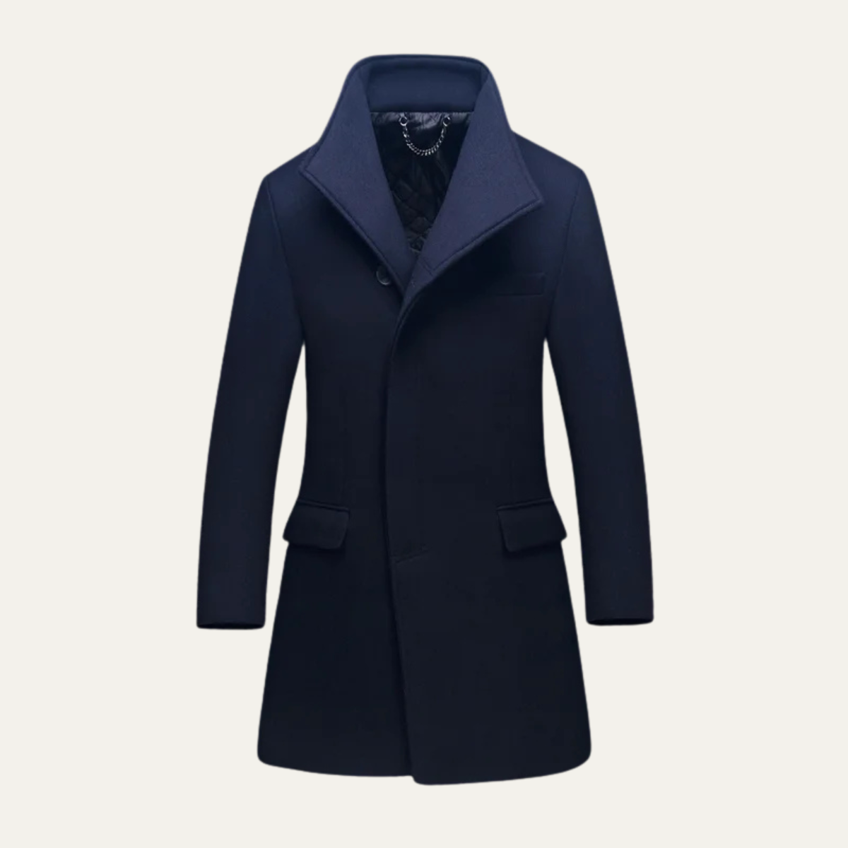 Men's Single Breasted Winter Jacket Wool Black - Fashinoza