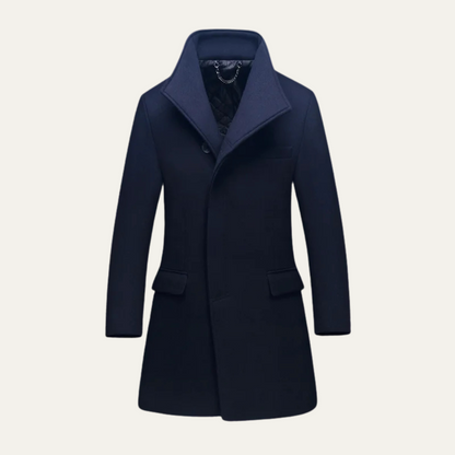 Men's Single Breasted Winter Jacket Wool Black - Fashinoza