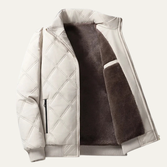 Men's Quilted Fleece Jacket Padded Zip Up - Fashinoza