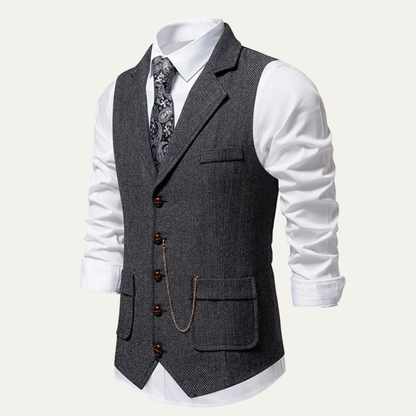 Men's Tweed Vest Chain Pocket