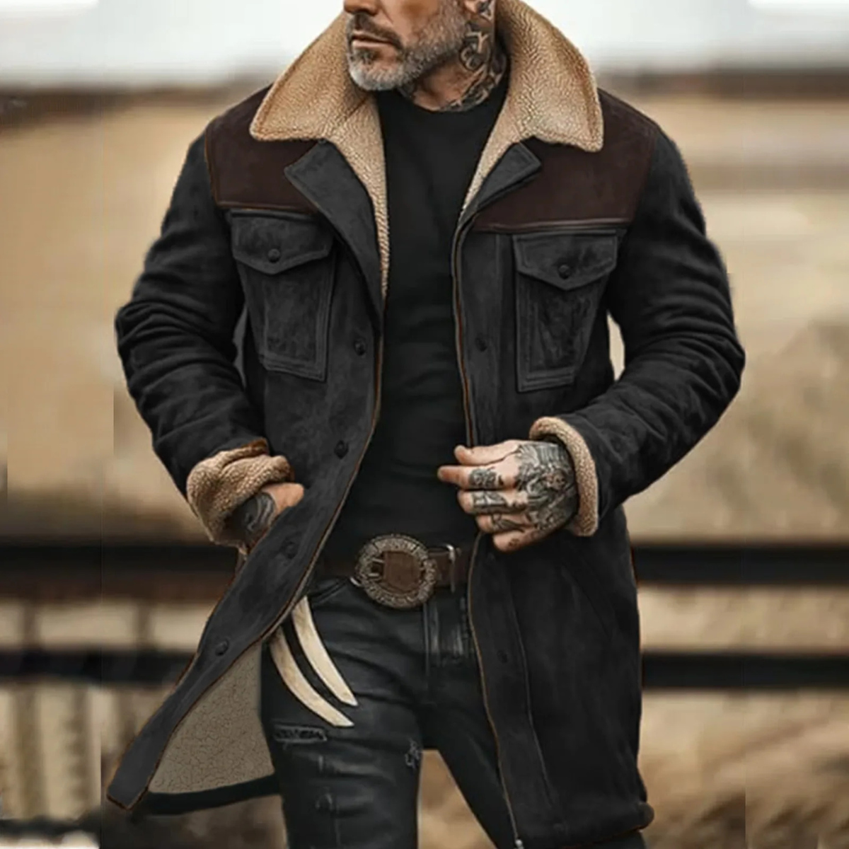 Men's Suede Fleece Lined Jacket With Pockets