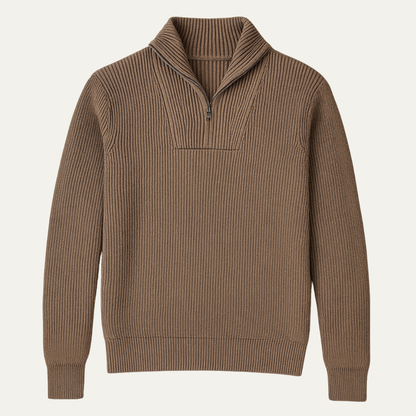 Men's Ribbed Sweater Half Zip Funnel Neck - Fashinoza