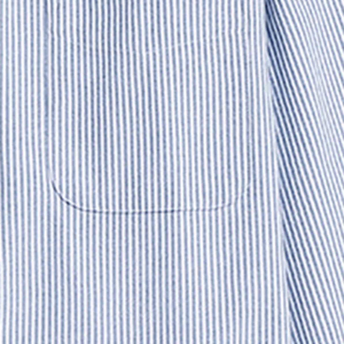 Men's Striped Dress Shirt Classic Collar Pocket Cotton Blue
