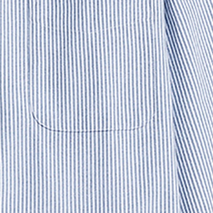 Men's Striped Dress Shirt Classic Collar Pocket Cotton Blue