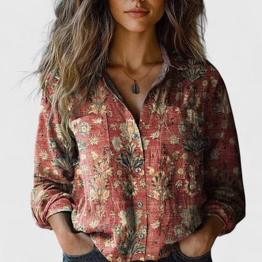 Women's Vintage Floral Long Sleeve Shirt - Fashinoza