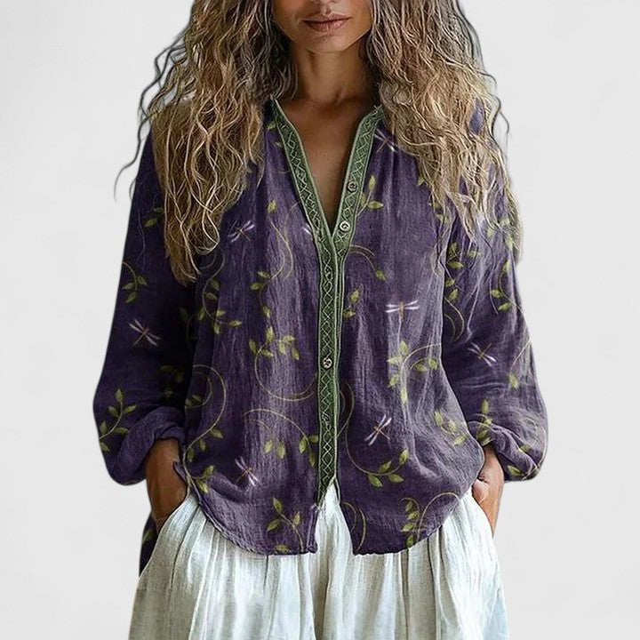 Peyton | Womens Printed Button Front Casual Top