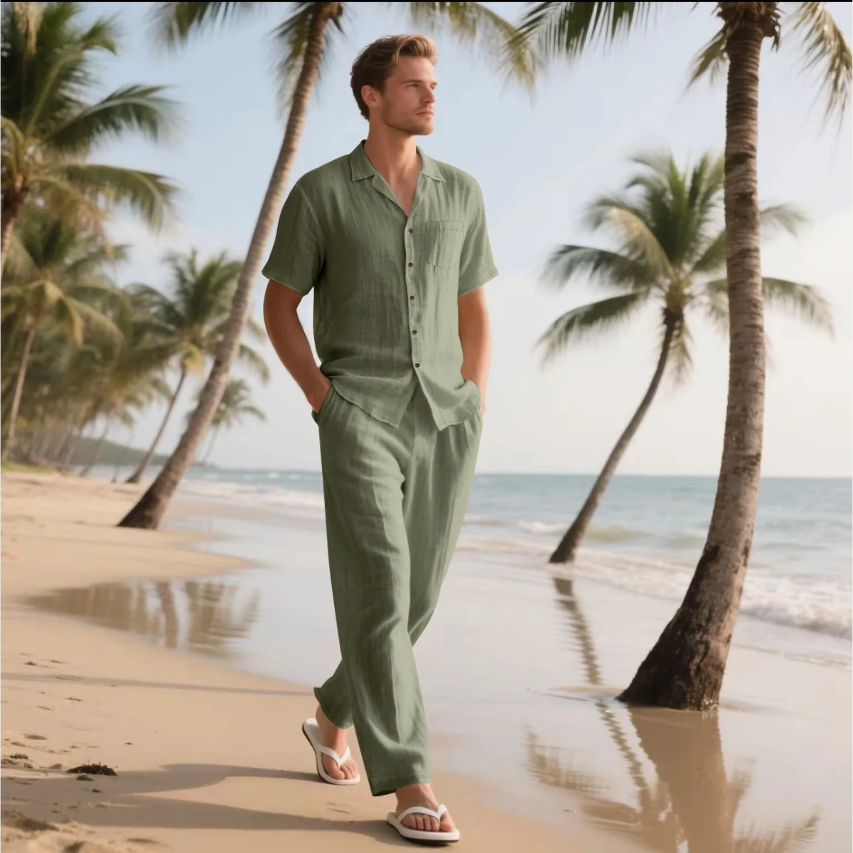 Men's Casual Two Piece Suit Lightweight Silver