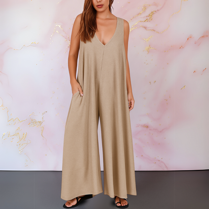 Women's Sleeveless Jumpsuit Wide Leg V-Neck with Pockets