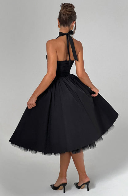 Women's Midi Dress Halter Neck Tulle Hemline