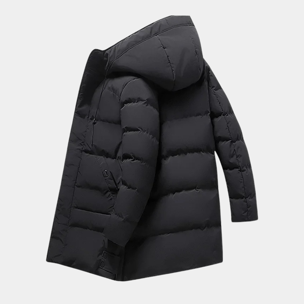 Men's Long Hooded Puffer Jacket Cotton Filled Black