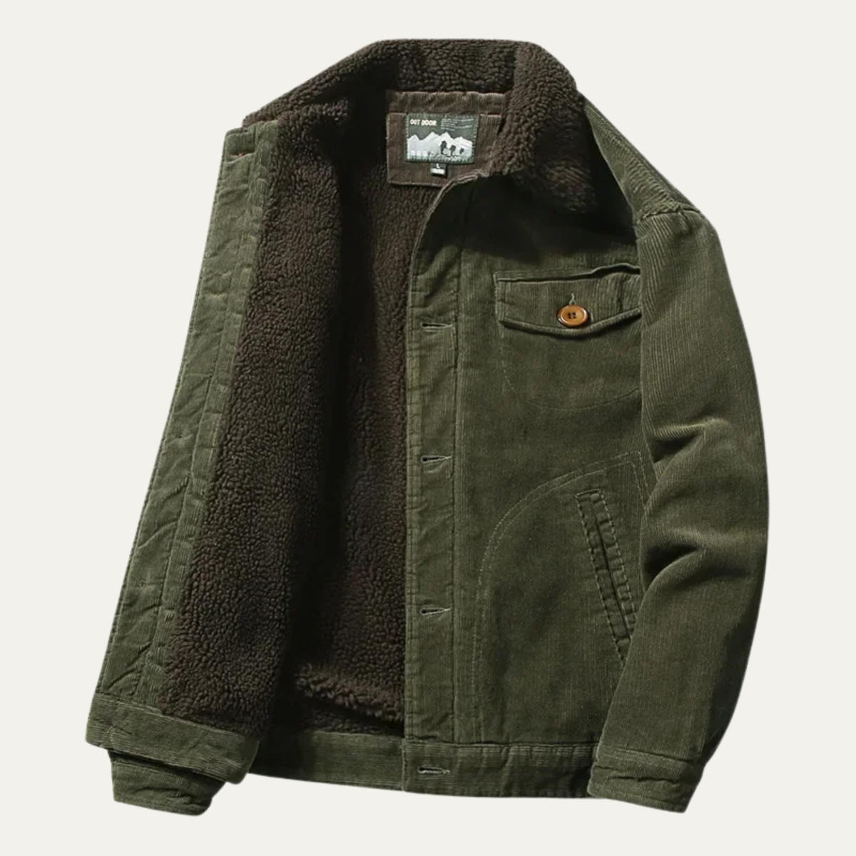 Men's Corduroy Winter Jacket Fur Collar Brown