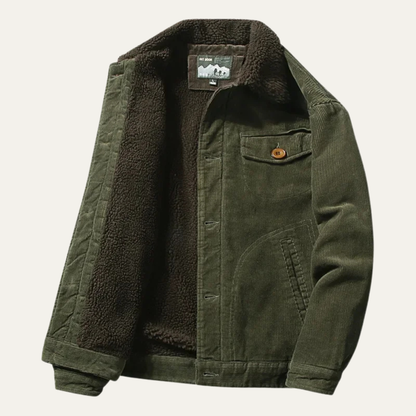 Men's Corduroy Winter Jacket Fur Collar Brown