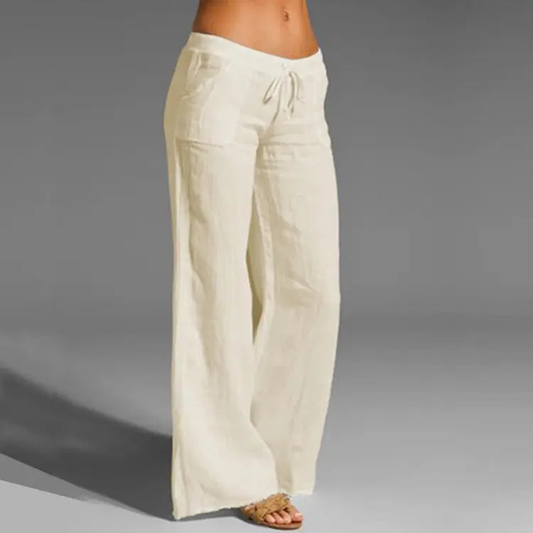 Women's Linen Summer Trousers Lightweight Beige - Fashinoza