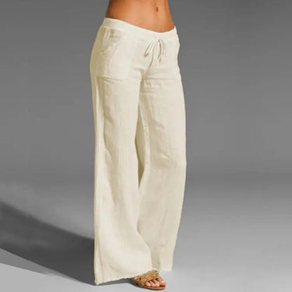 Women's Linen Summer Trousers Lightweight Beige - Fashinoza