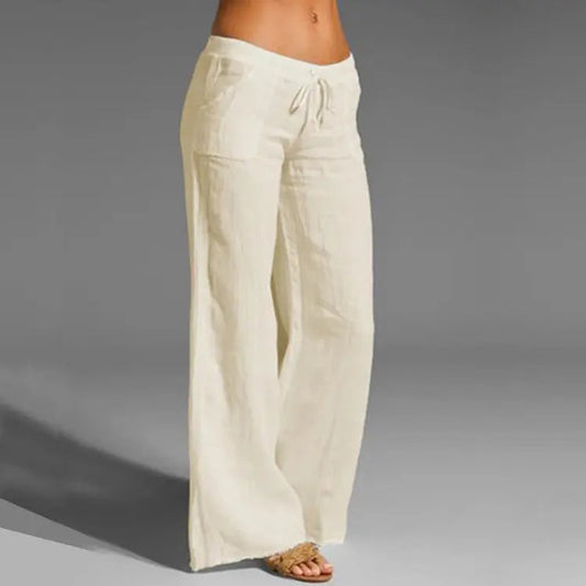 Women's Linen Summer Trousers Lightweight Beige - Fashinoza