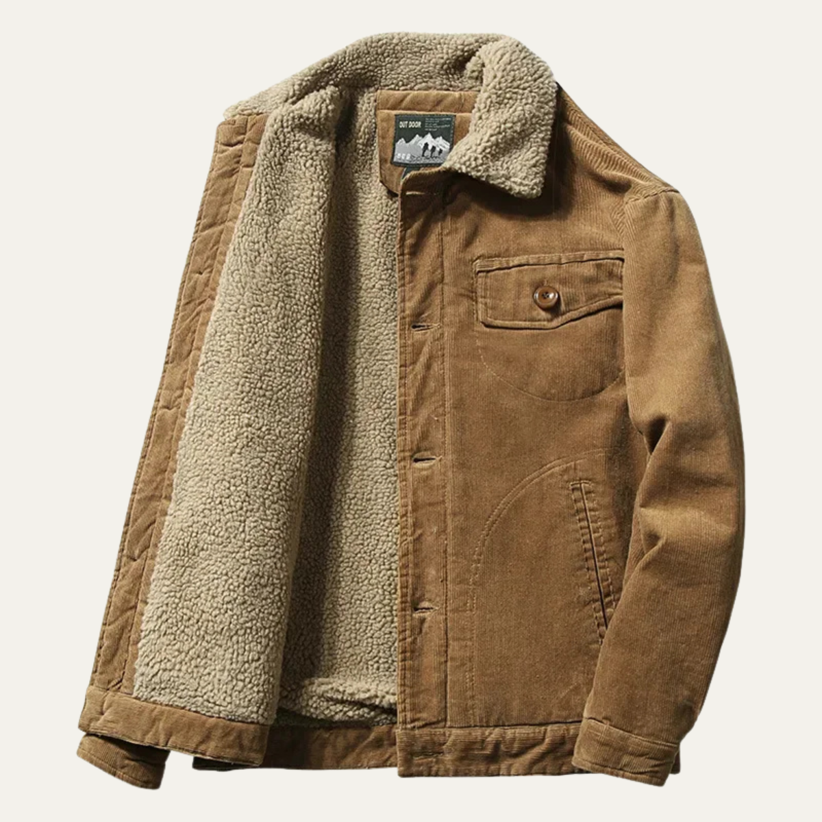 Men's Corduroy Winter Jacket Fur Collar Brown