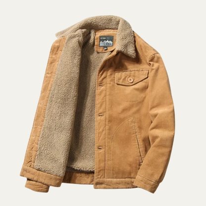 Men's Corduroy Winter Jacket Fur Collar Brown