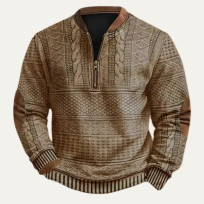 Men's Retro Knit Half Zip Sweater Patterned - Fashinoza