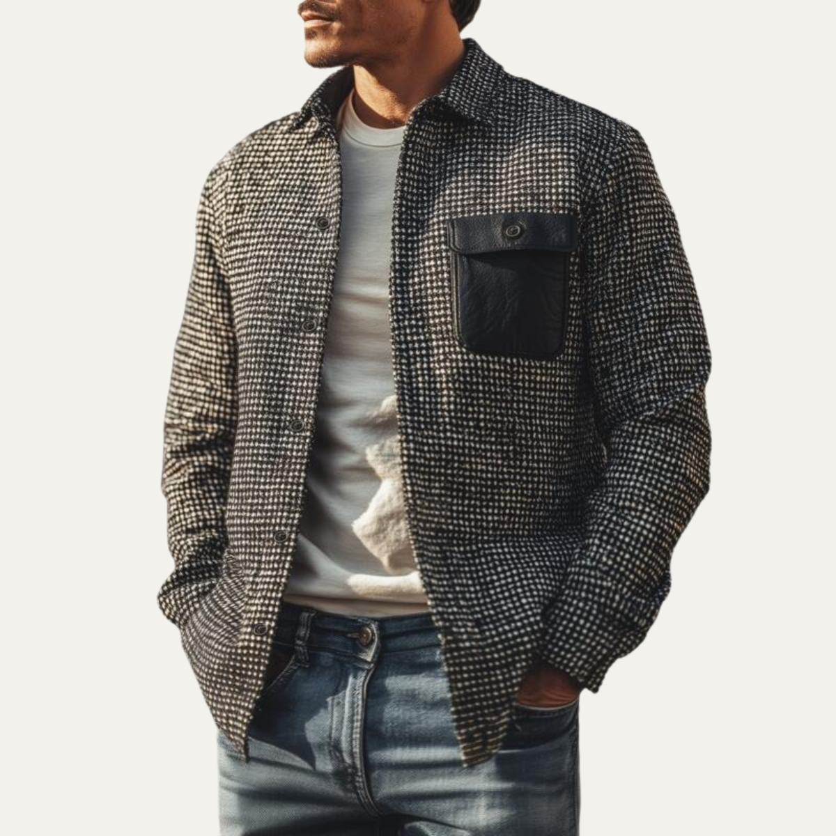 Men's Houndstooth Wool Jacket Black