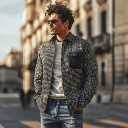 Men's Houndstooth Wool Jacket Black