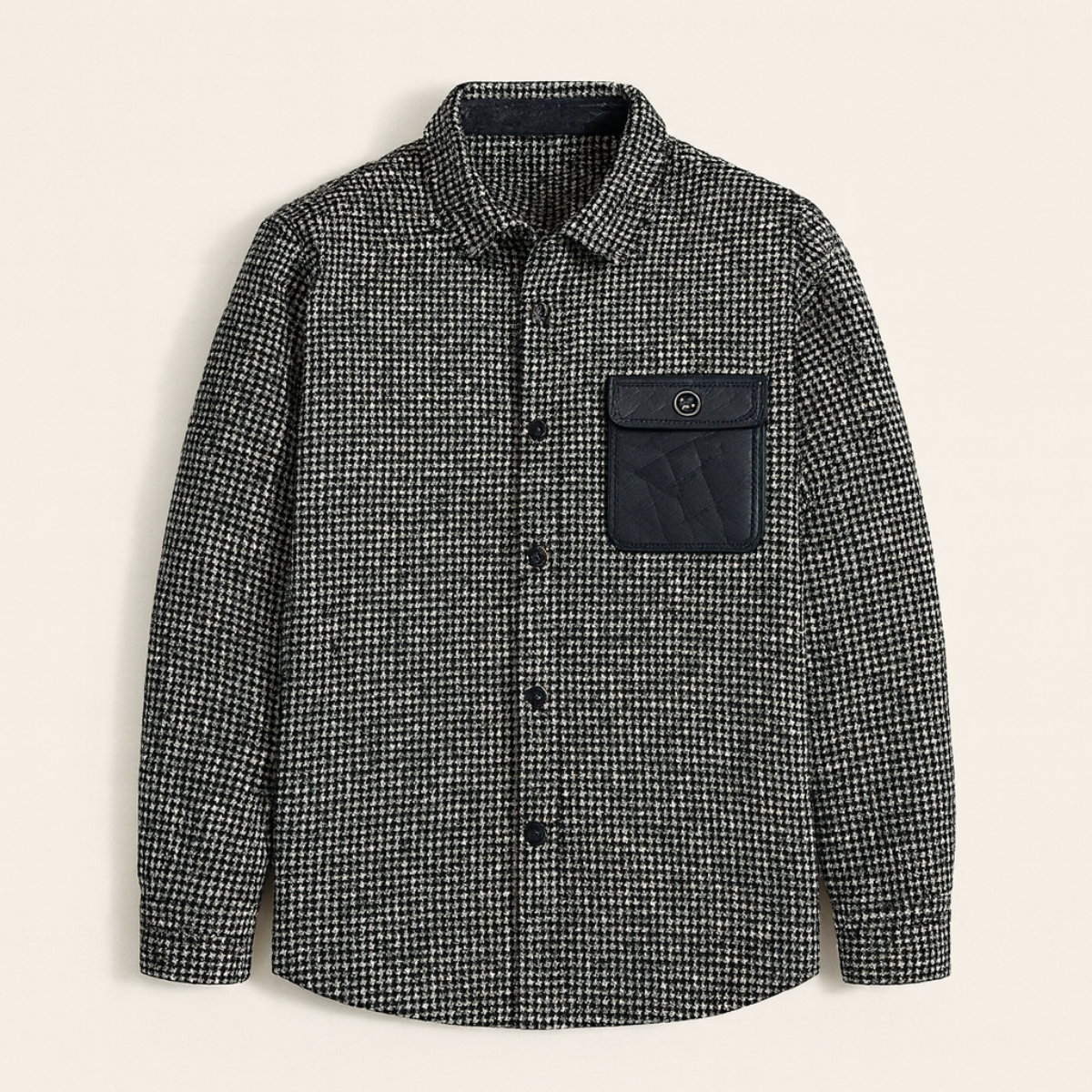 Men's Houndstooth Wool Jacket Black - Fashinoza