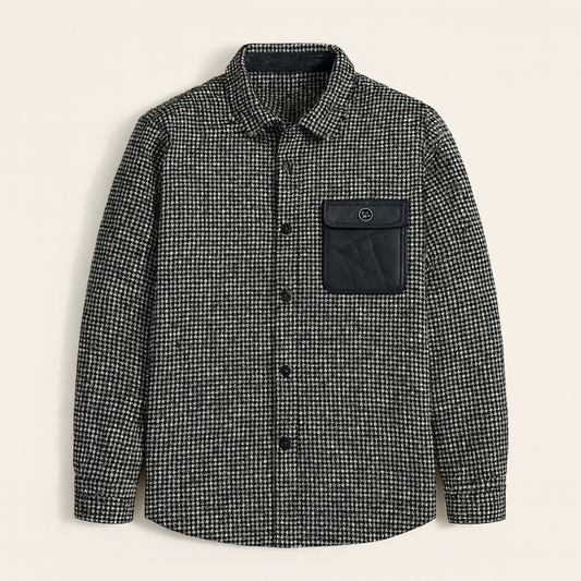 Men's Houndstooth Wool Jacket Black - Fashinoza