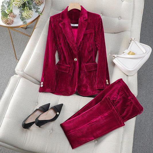 Women's Velvet Jacket And Trousers - 
Fashinoza
