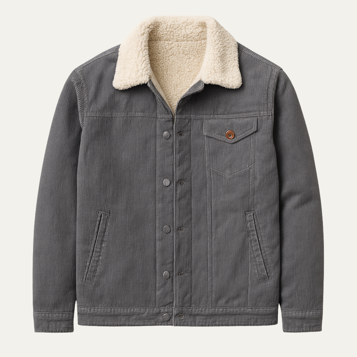 Men's Corduroy Winter Jacket Fur Collar Brown