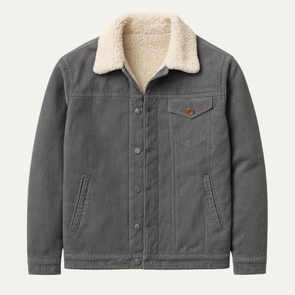 Men's Corduroy Winter Jacket Fur Collar Brown