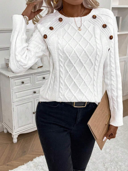 Women's Cable Knit Jumper Button Detail