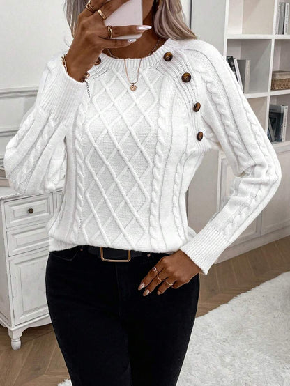 Women's Cable Knit Jumper Button Detail