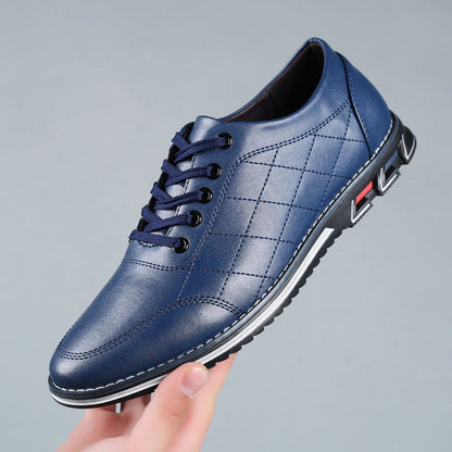 Men's Quilted Lace-Up Shoes Leather Comfortable Brown