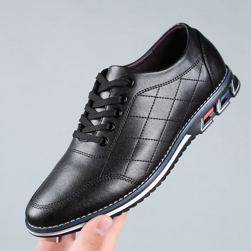 Men's Quilted Lace-Up Shoes Leather Comfortable Brown - Fashinoza