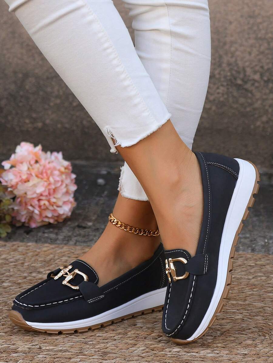 Women's Slip-On Loafers Flat Shoes Casual Leather
