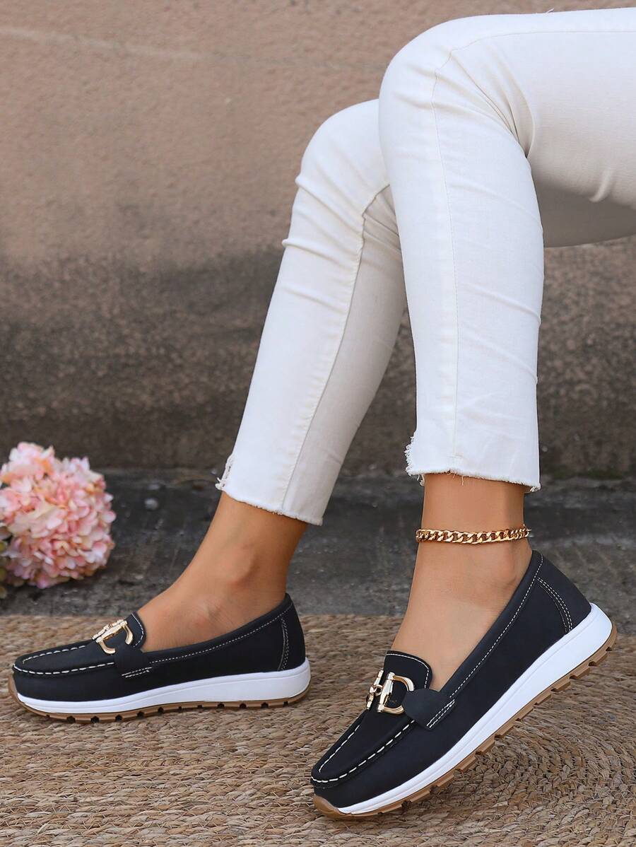 Women's Slip-On Loafers Flat Shoes Casual Leather