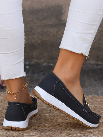 Women's Slip-On Loafers Flat Shoes Casual Leather