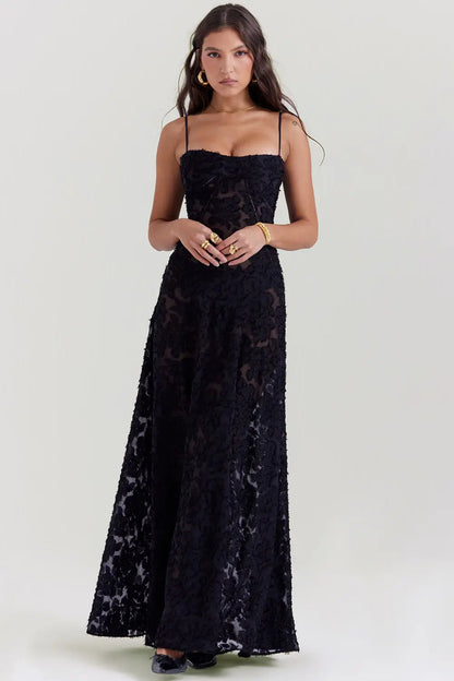 Women's Long Summer Dress Open Back Adjustable Straps