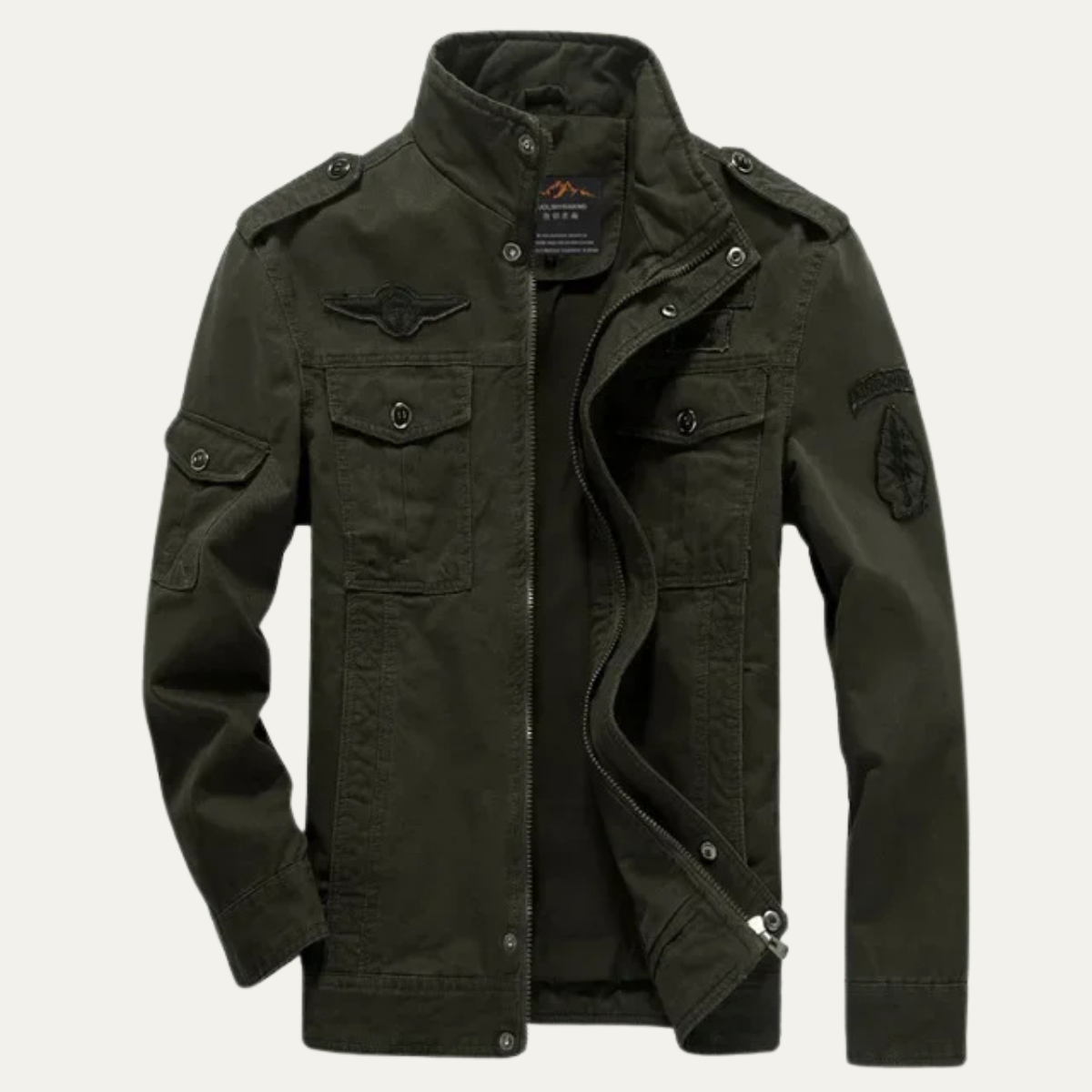 Men's Military Jacket Stand Collar Pockets - Fashinoza