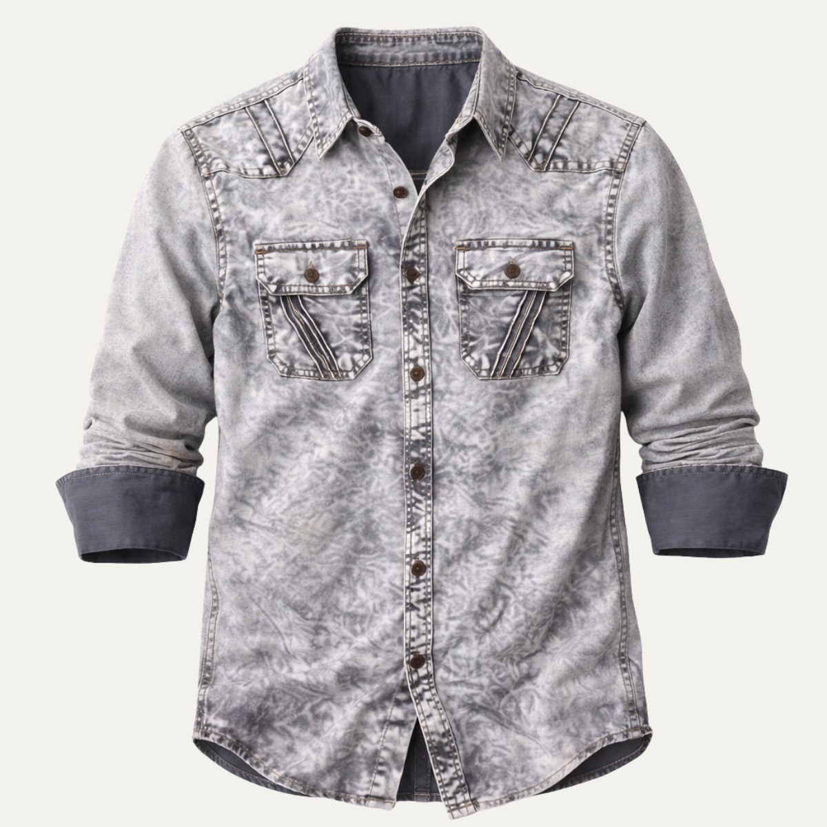 Men's Vintage Tie Dye Denim Shirt Light Grey - Fashinoza